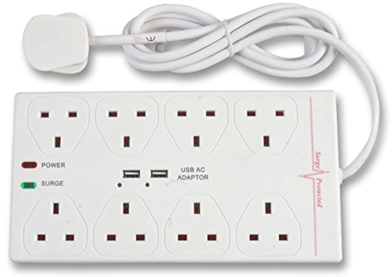 Pro Elec Sivitec 8 Way Surge Protected Extension Lead with 2 USB Charger Socket