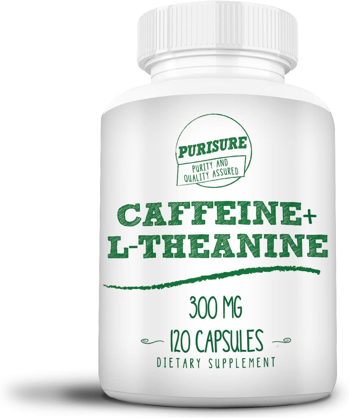 Caffeine + L-Theanine 300 mg (120 Capsules), No Crash or Jitters, Alert and Productive, Calm and Relaxed, Nootropic Supplement (120 Capsules): Health & Personal Care