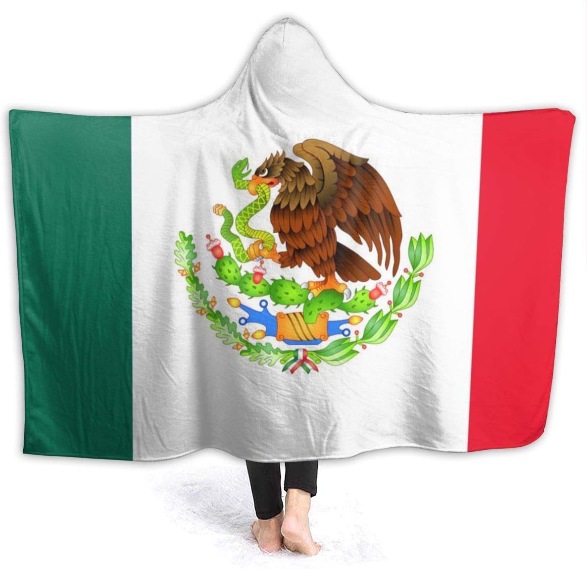 FUSUISN Hooded Blanket Mexican Flag Blanket Hoodie Wearable