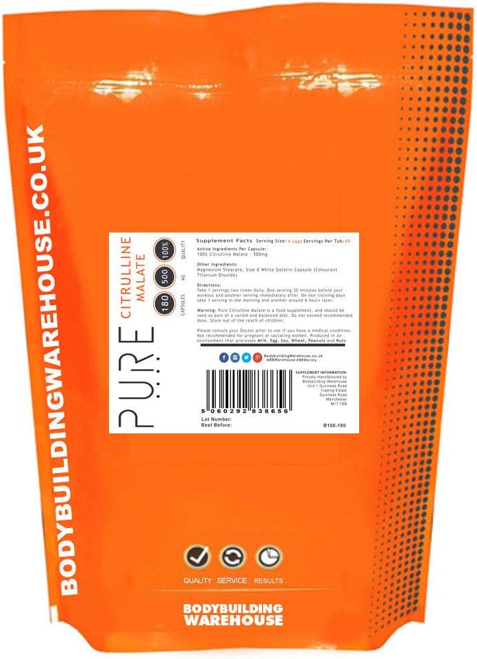 Bodybuilding Warehouse 500mg Pure Citrulline Malate 180 Capsules by Bodybuilding Warehouse