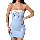 winkbay Women's Y2k Tie Front Tube Top Dress Summer Strapless Bodycon Mini Party Club Dresses