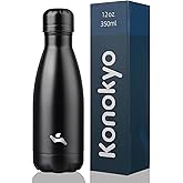 Konokyo Insulated Water Bottles,12 oz Double Wall Stainless Steel Vacumm Metal Flask for Sports Travel,Midnight Black