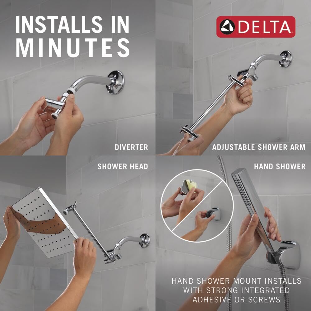 Delta Faucet 10-inch Raincan Shower Head and Hand Held Shower Combo, Chrome Square Shower Head, Rainfall Shower Head, Hand Shower, High Pressure Shower Head, 1.75 GPM Flow Rate, Chrome 75527