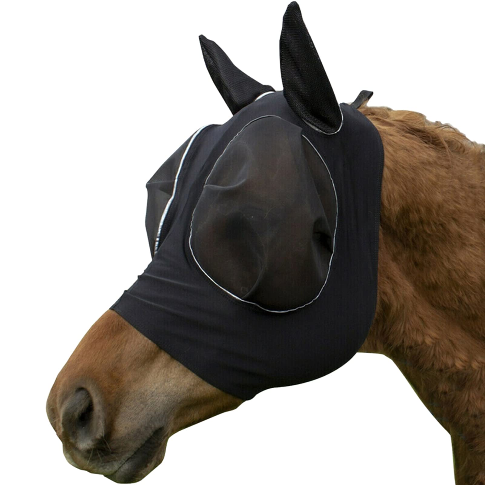 CENPEK Horse Fly Mask with Ears, Smooth and Elasticity Fly Masks for Horses with UV Protection, Black