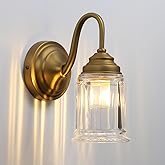 PERMO Vintage Wall Sconce with Clear Bell-Shaped Glass Shade Antique Gold Bathroom Sconce Wall Mount Light for livingroom Bed