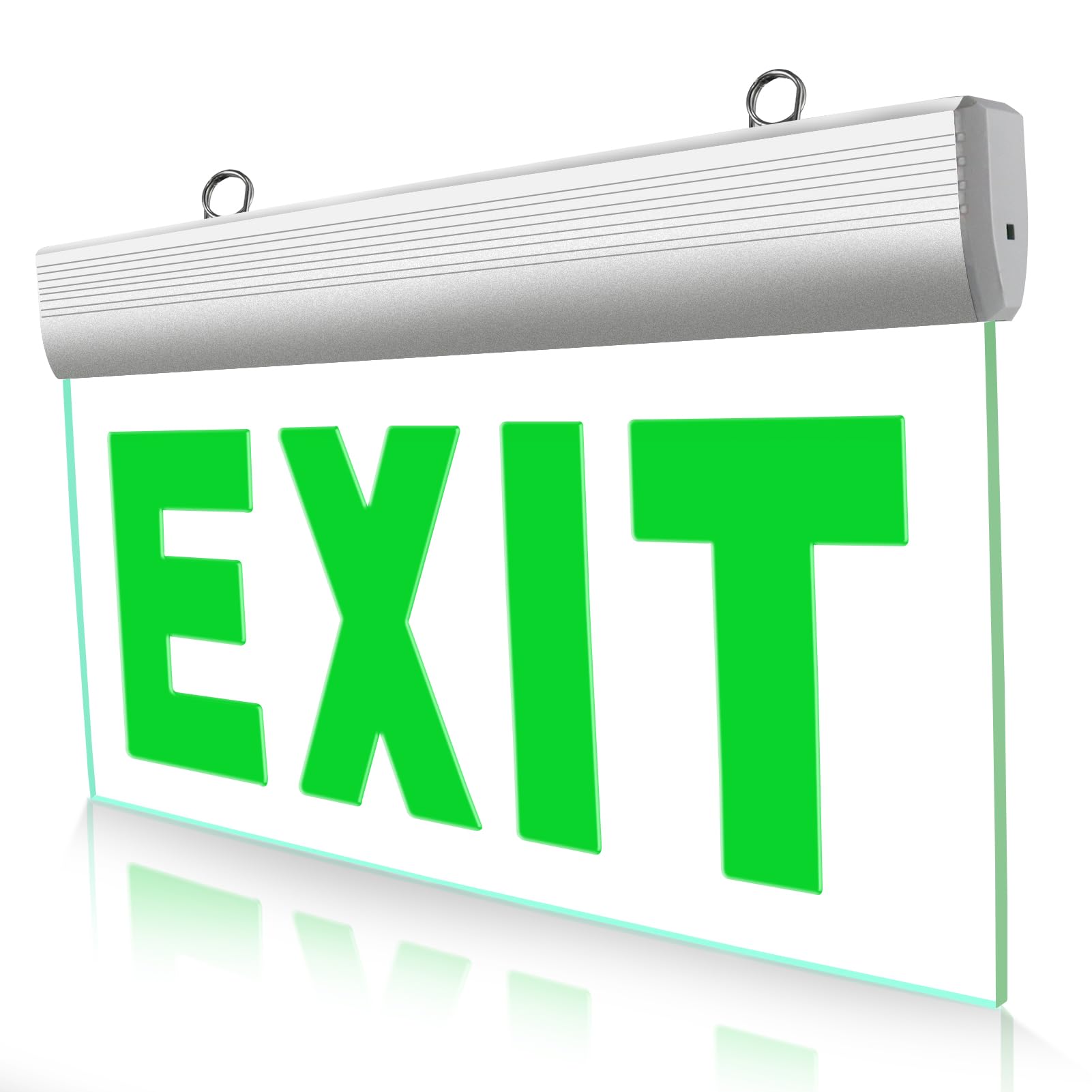 Photo 1 of Commercial Green Exit Sign, LED Edge Illuminated Exit Sign, Hardwired Emergency Exit Indicator with Battery Backup, Double Sided Acrylic Clear Panel, Top/Side Mount, AC 220/240V