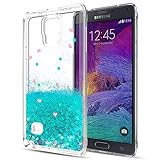 Note 4 Case,Galaxy Note 4 Case with HD Screen Protector for Girls Women,LeYi Cute Shiny Glitter Moving Quicksand Liquid Clear TPU Protective Phone Cover Case for Samsung Galaxy Note 4 ZX Turquoise
