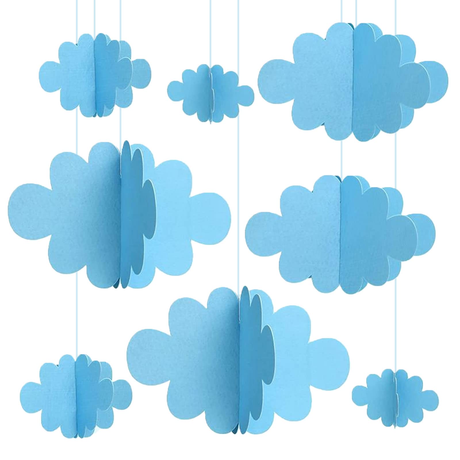 Vordpe 16-Pack Fake Clouds for Ceiling, 3D Cloud Hanging Decorations, Artificial Cloud Props, Cloud Ornaments for Children Room, Nursery, Baby Baptism Party, Wedding, Stage Decor (Blue)