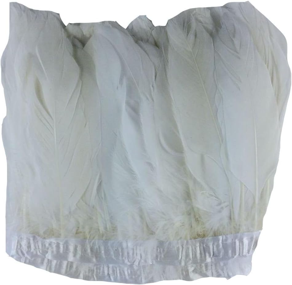 MELADY 2 Yards Fashion Dress Sewing Crafts Costumes Decoration Goose Feathers Trims Fringe with Satin Ribbon Tape (White)
