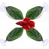 Boao 4 Pcs Betta Fish Bed Leaf Hammock Fish Tank Accessories | Aquarium Decor, Betta Playing Pad, Simulating Breeding Resting, Silk Leaf, Suction Cup, Natural Habitat, Mushroom, 1.5 x 4''