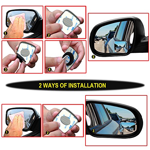 image for Zento Deals 2 Packs of Square Rearview Blind Spot Mirrors Stick-On and
