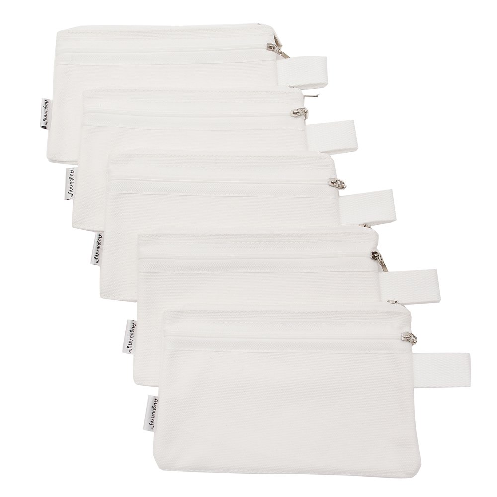 Augbunny 100% Cotton 16oz Canvas Zipper Makeup Pouch, Coin Purse, Cellphone Purse, Pen/Pencil Case 5-Pack