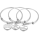 Jvvsci 3PCS Stainless Steel Inspirational Charm Bracelets Jewelry Set Engraved Message Motivational Expendable Bangles for Women Girls
