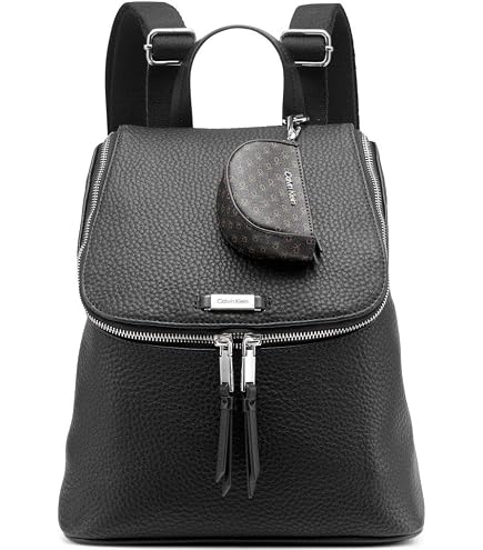 Calvin Klein Reyna Novelty Key Item Flap Backpack, Black/Silver Combo, One Size : Clothing, Shoes & Jewelry