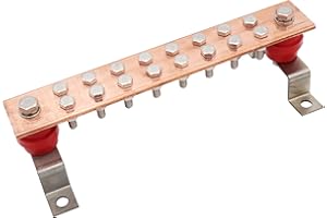 SCXCLY Wall Mounted Copper Ground Bar Kit, with 16 Terminal Positions,Copper Grounding Busbar Bar (.24"x 1.97"x11.8") Kit
