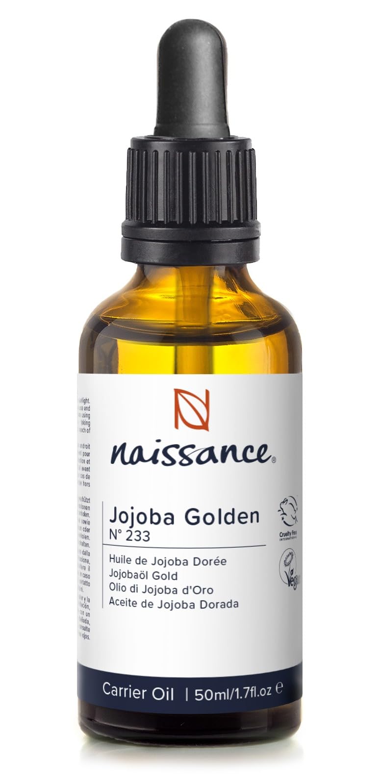 Naissance Golden Jojoba Oil (No. 233) - 50ml - Cold Pressed, Unrefined - Natural Moisturiser for Skin, Face, Beard, Nails, Hair, Body, Scalp - Massage, Aromatherapy, DIY Beauty, Candles, Vegan