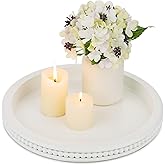 Hanobe Decorative Coffee Table Tray: White Beaded Round Serving Tray Modern Farmhouse Wooden Circle Centerpiece Tray Decor for Home Living Dining Room Kitchen Counter Bathroom
