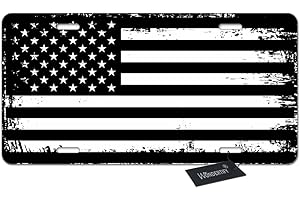 Wondertify License Plate Grunge American Flag USA Flag Black and White Patriotic Decorative Car Front License Plate,Vanity Tag,Metal Car Plate,Aluminum Novelty License Plate,6 X 12 Inch (4 Holes)