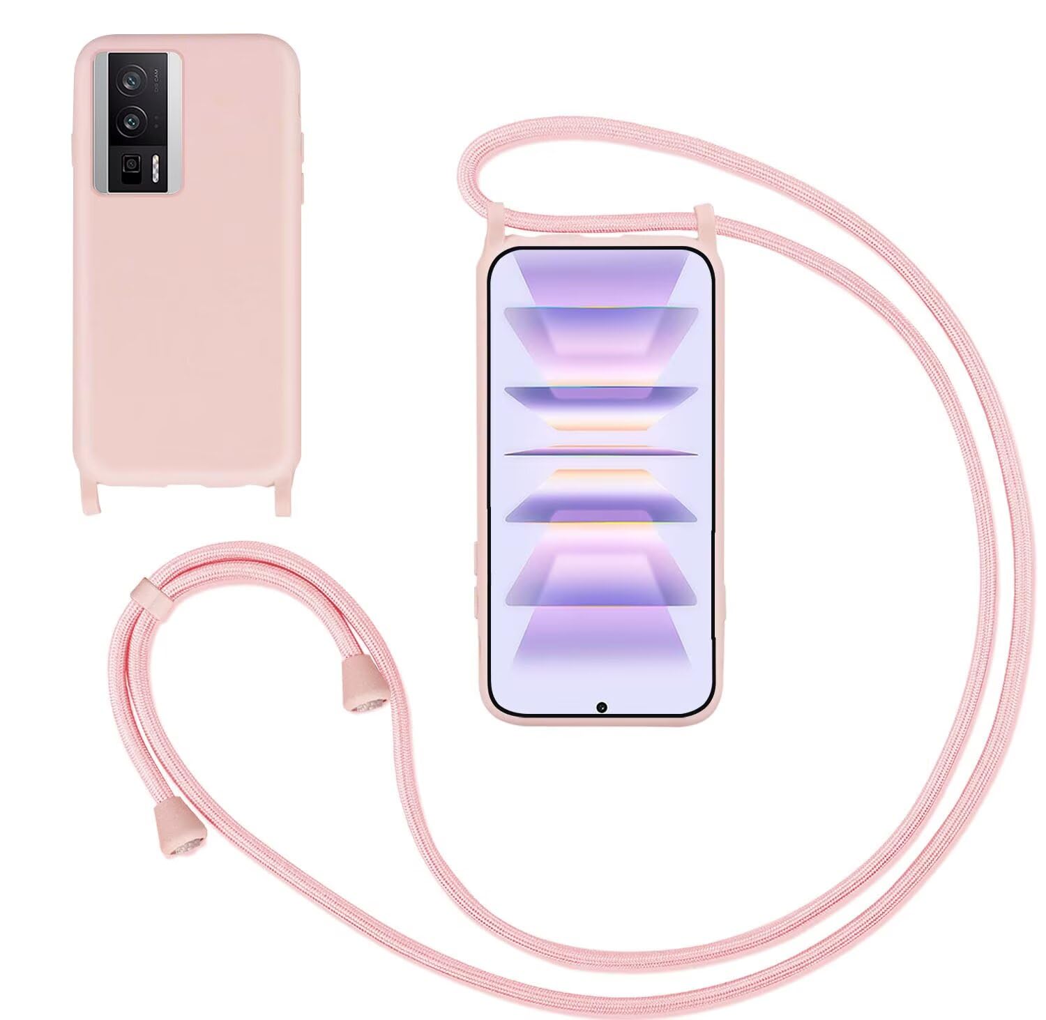 GoodcAcy Case with Rope for Xiaomi Poco F5 Pro 5G/Redmi K60/K60 Pro, Liquid Silicone Case Adjustable Pendant Strap Necklace Neck Strap Chain Lanyard Case for Xiaomi Poco F5 Pro 5G, Pink