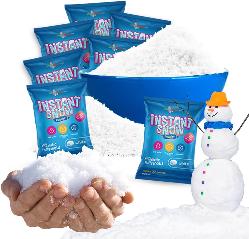 Artificial Snow - LITTLE CHUBBY ONE White Instant Snow Powder Set - 25 Bags, 0.35oz Each - ((Just Add 8oz Water)) Artificial Snow for Decorating. Playing. Party Favors, Stocking Stuffers, or Science Experiments