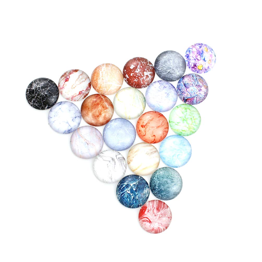 Sticker Jewels 50Pcs Glass Dome Cabochons 20mm Marble Crystal Pattern Half Round Flatback Glass Sticker for DIY Craft Photo Pendant Jewelry Making Mixed Color Marble Tile