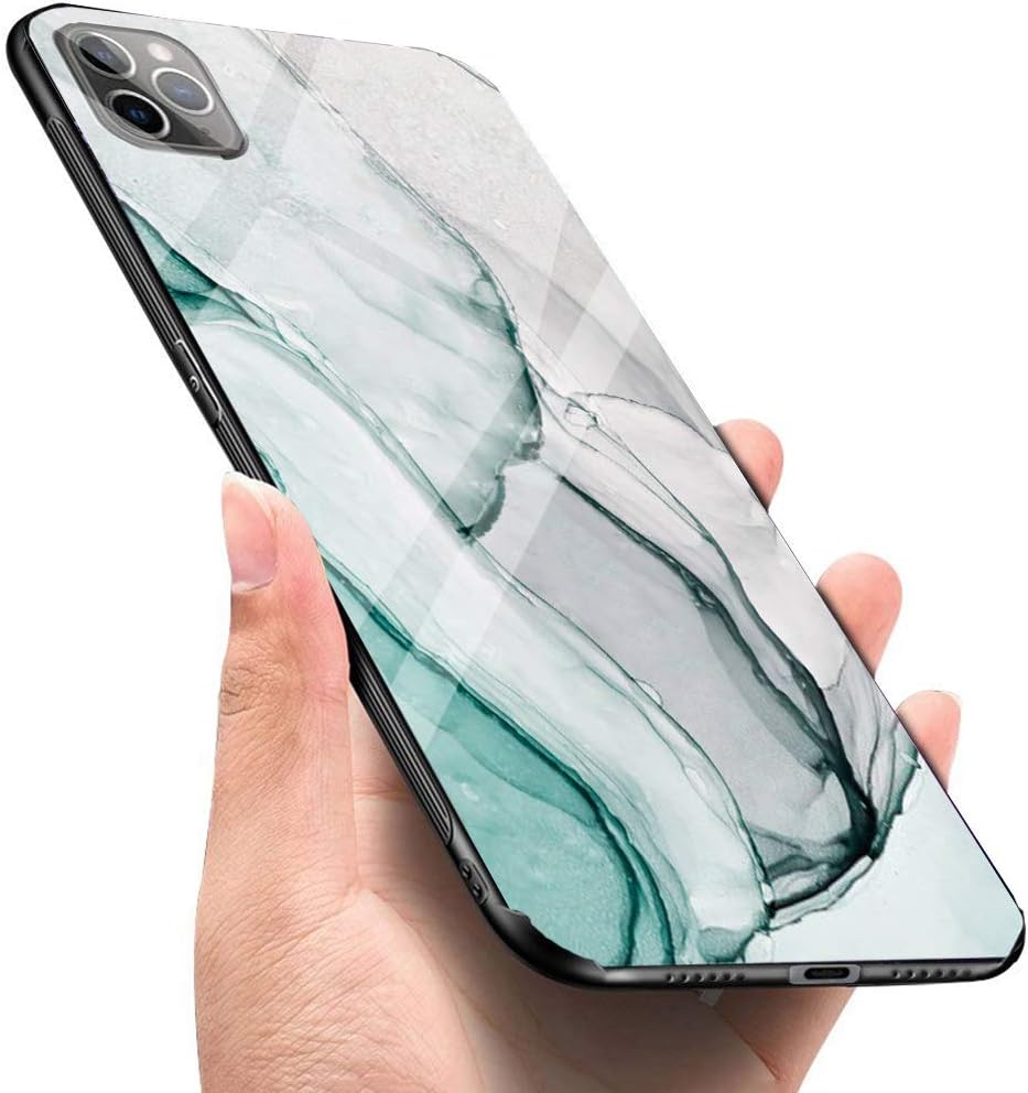 LANYOS Compatible iPhone 11 Case, Ultra-Thin Tempered Glass Pattern Painted Back Cover + Soft TPU Bumper Frame (6.1 inch 2019) (Sapphire)
