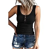 Kissfix Women Tank Tops Summer Casual Ribbed Sleeveless Basic Cami Top Slim Henley Button Down Blouses