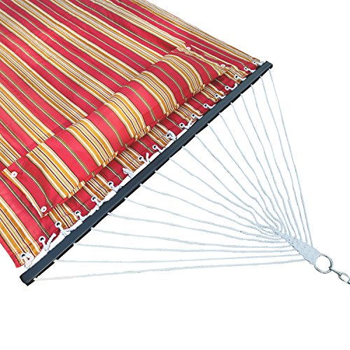 Best Sunshine Hammock Quilted Fabric with Pillow for Two Person, Double Size Spreader Bar Heavy Duty Stylish for Outdoor Garden Patio, 450lbs Capacity (red)
