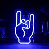 Rock on hand Neon Sign Rockin Hand Neon Light LED Neon Sign for Wall Décor Dimmable Rock and Roll LED Neon Light for Bar Restaurant Music Concert Man Cave Wall Art 14"×8.4"