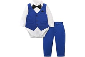 A&J DESIGN Baby Boy Suits Clothes Infant Toddler Formal Gentleman Outfits, Dress Shirt + Vest + Bow Tie + Pants Wedding Set