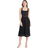 Donna Morgan Womens Women's Square Neck Midi Dress Linen Rayon A-line Sleeveless Tailored Summer Wedding Guest Cocktail Dress