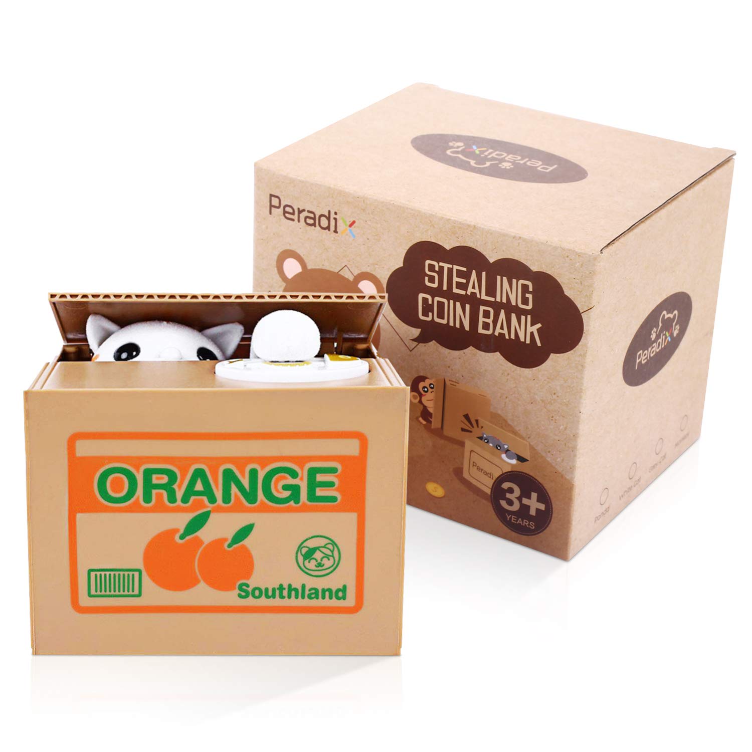 Peradix Money Toy Bank Automatic Stealing Coin Cat Kitty Coins Penny Cents Piggy Bank Money Saving Box for Kids Children Present Gift