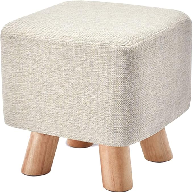ZENGAI Square Wood Support Padded Footstool Ottoman Pouffe
