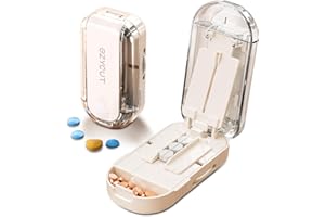 VILOSA Multi-Pill Cutter with Replaceable Blades & Safety Guard – Precision Splitter for Small to Large Tablets. (Beige)