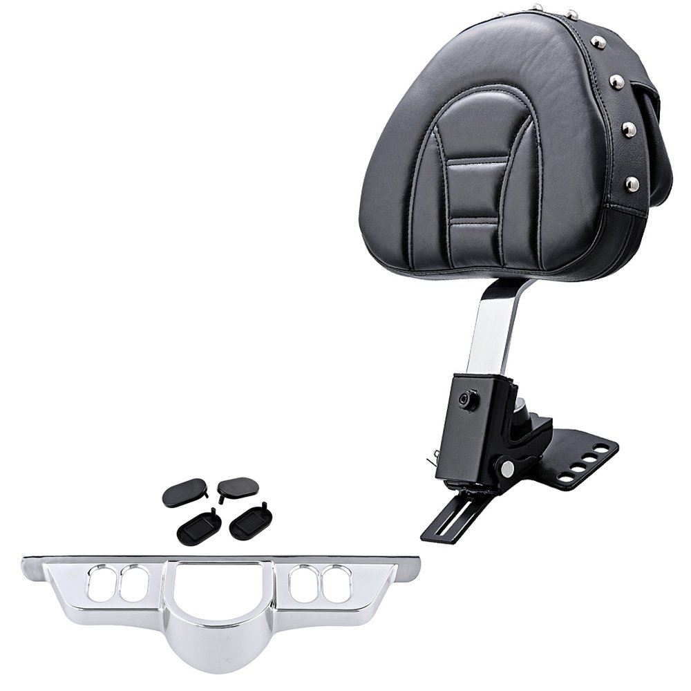 Astra Depot Detachable PU Leather Driver Back Rest Rivet Pad Pocket Switch Dash Panel Accent Black Insert Cover Harley 97-13 Electra Glide 06-13 Street Glide Slotted Seat