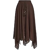 Verdusa Women's Y2k Goth Skirts Western Boho Lace Trim Asymmetrical Country Flowy Long Skirt