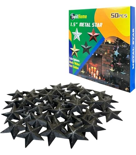 CVHOMEDECO 24 Mini Stelle Metalliche Nere - Decorazioni Rustiche Country Per Casa E Crafting