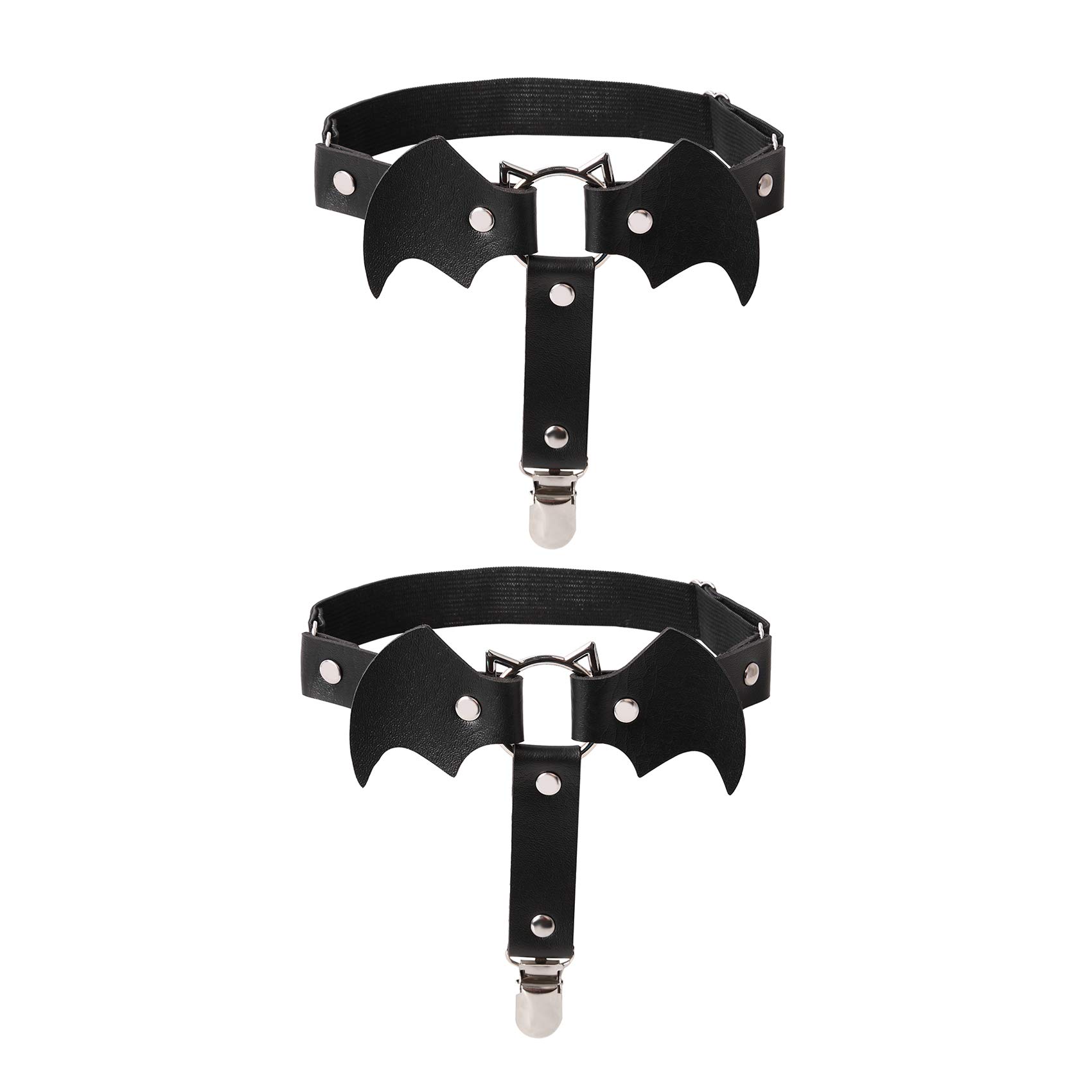alisikee 2 Stck verstellbares Fledermaus-frmiges Beinstrumpfband mit Anti-Rutsch-Clips, elastisches Gothic-Oberschenkelring-Strumpfband fr Frauen und Mdchen