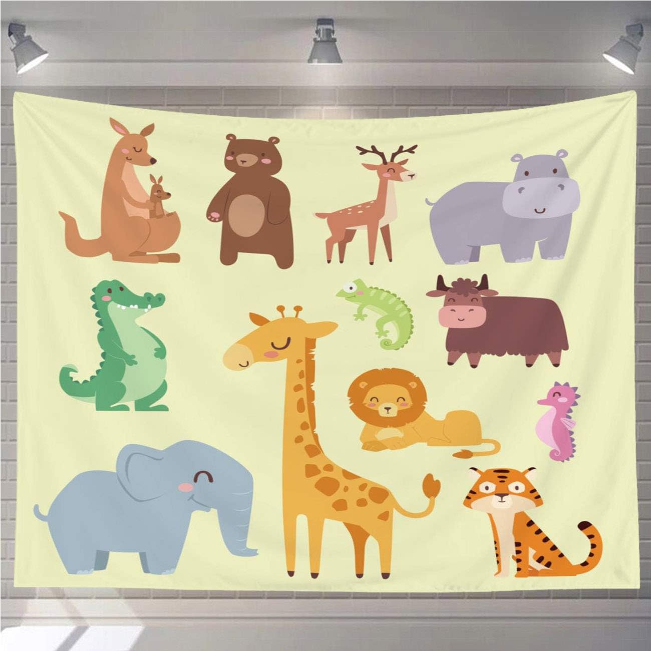 Cartoon Tapestry Wall Hanging Cute Zoo Cartoon Animals Funny Wildlife
