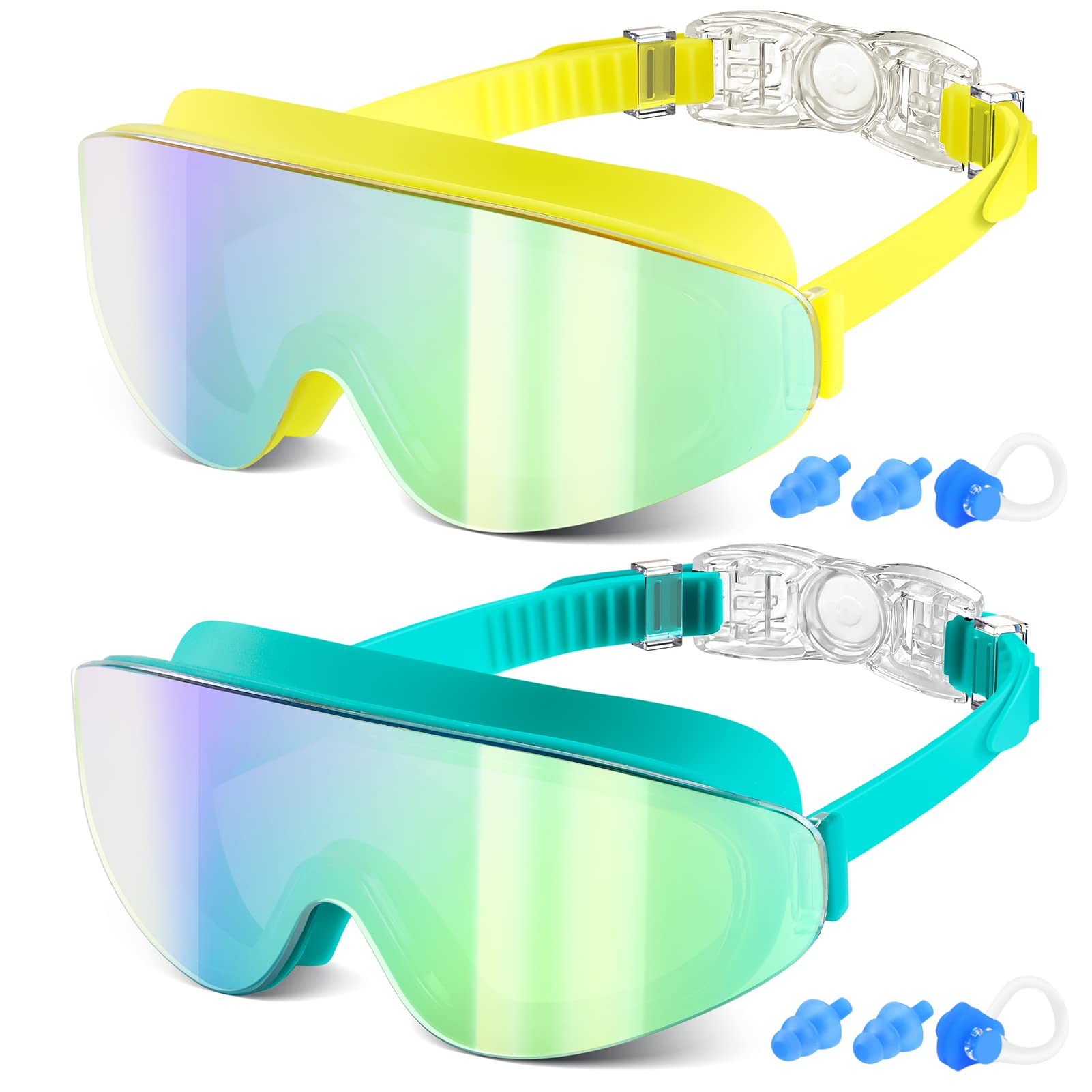 EasYoung Kids Swim Goggles for Age 6-12, 2-Pack Frameless Kids Goggles for Swimming, Anti-Fog, Waterproof, Boys & Girls