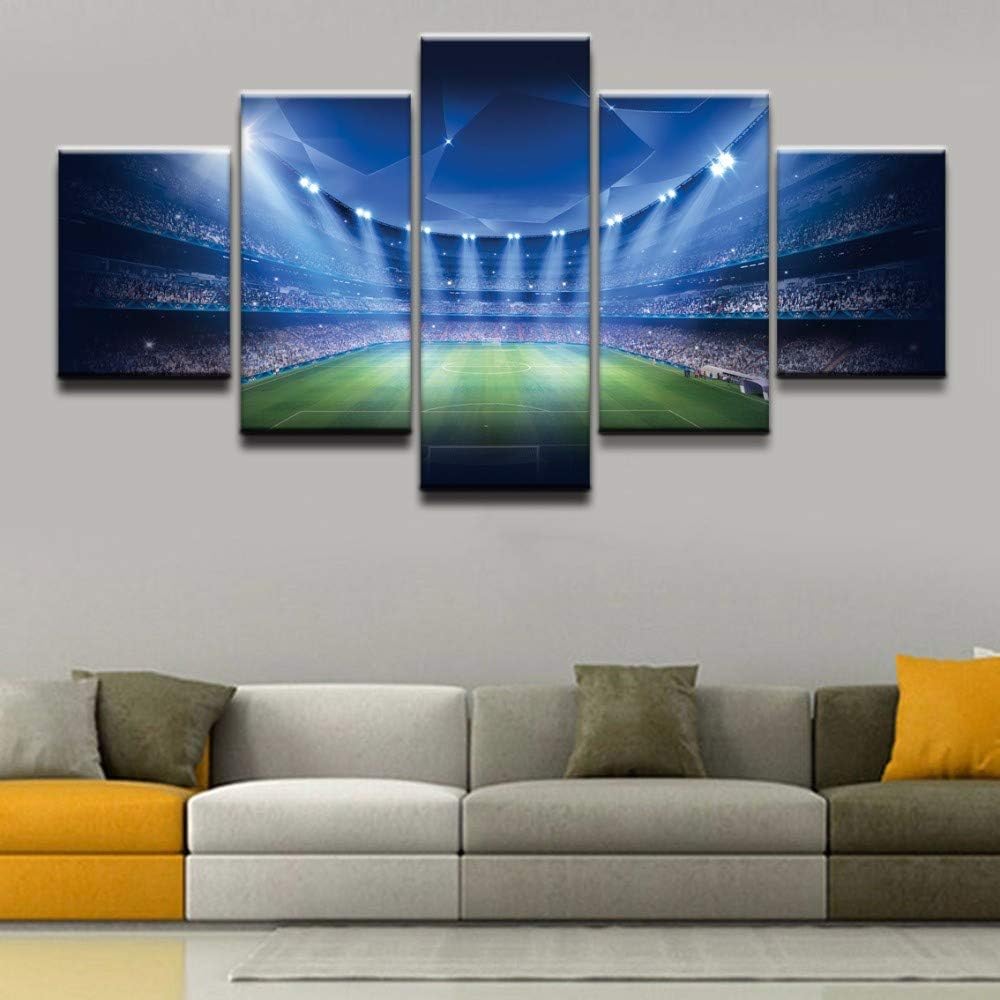Taxpy Mural Living Room 5 Pieces Wall Art Soccer Field Painting Oil Painting Canvas Painting No Frame,20X35Cmx2 20X55Cmx1 20X45Cmx2