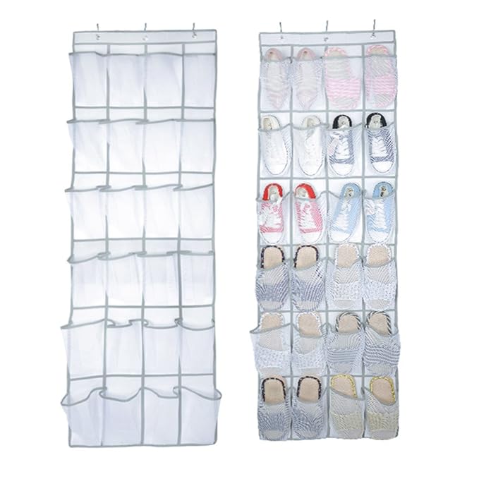 Organizador De Zapatos Para Colgar De La Puerta, Tela Paño De 600d Oxford - 24 Bolsillos(Blanco)