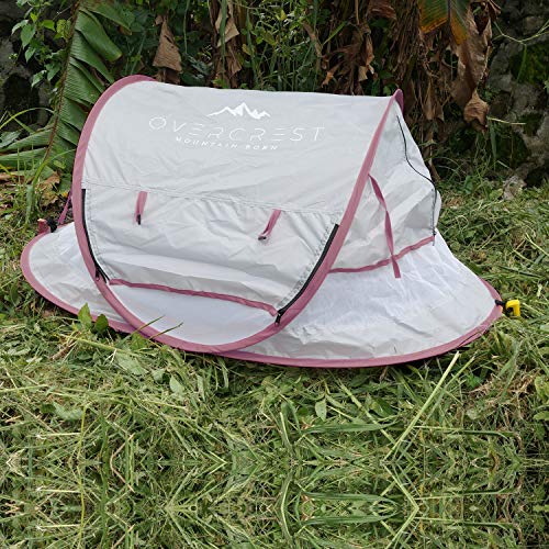 Overcrest Portable Beach Pop up Tent Babies, UPF 50+, Large Sun Shelter Infant Babies, Mosquito Net Sunshade, Lightweight Outdoor Travel Baby Crib Bed (Mauve)
