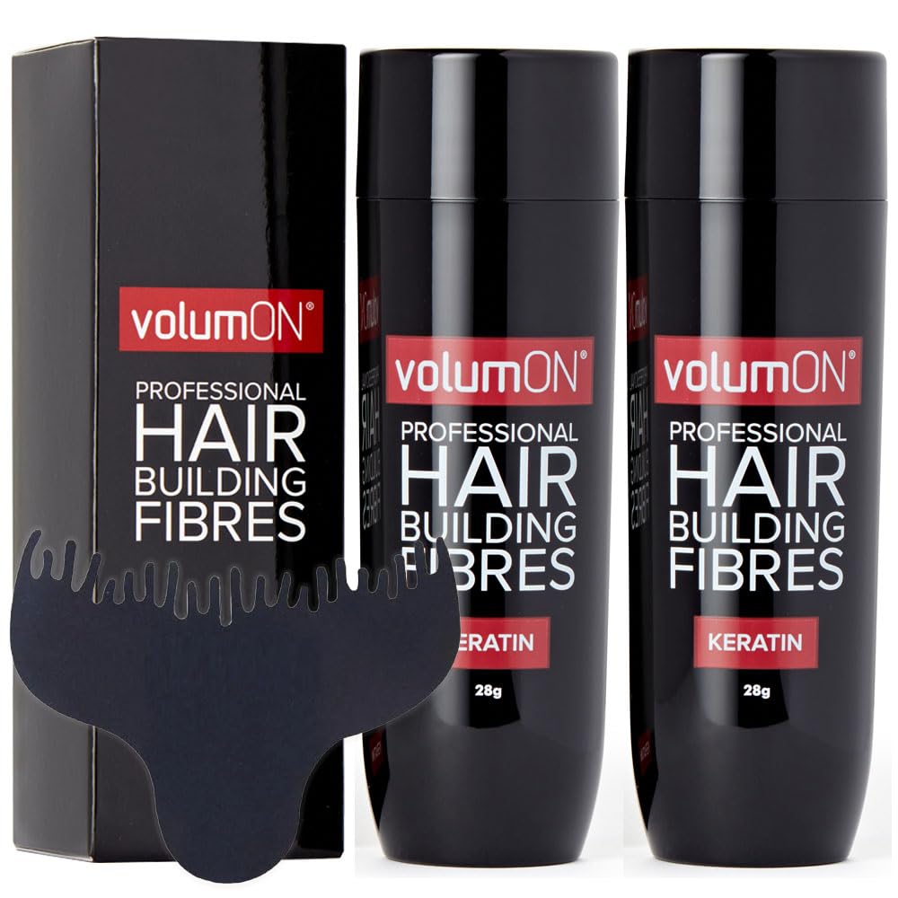 VOLUMON Keratin Hair Building Fibres x2 - Instantly Conceals Thinning Areas for Fuller Thicker Hair - For Men & Women 28g x2 + Hairline Optimiser (Light Brown)