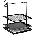 TITAN GREAT OUTDOORS Ash & Ember Adjustable Campfire Asado Grate and Griddle, Open Flame Adjustable Wood Cooking Surface