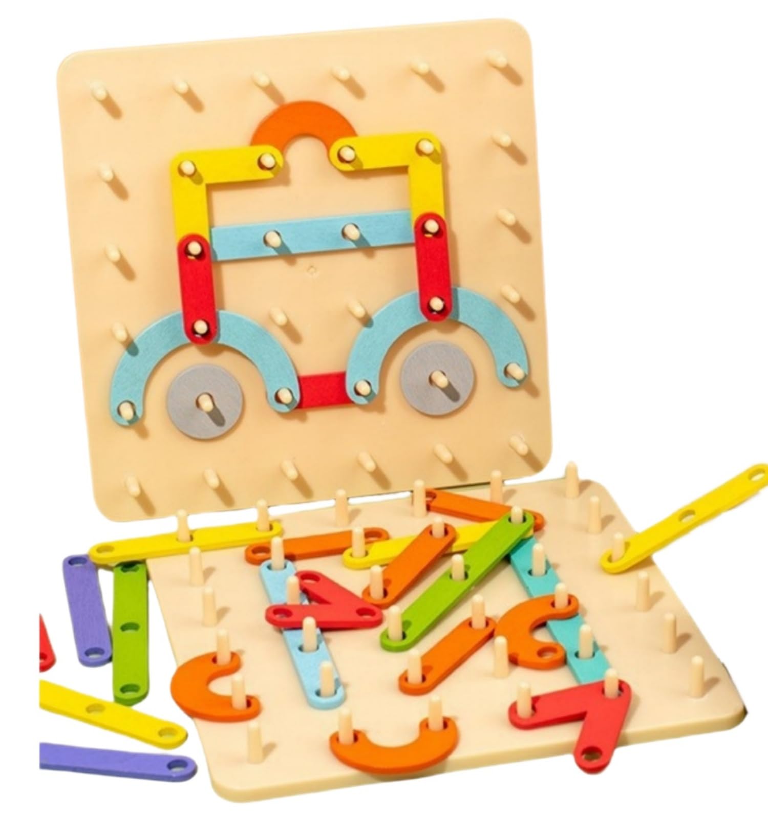 Photo 1 of Montessori Toys for 3 4 5 Year Old Kids and Toddlers, Mathematical Education Toy to Create Figures and Geometric Shapes, Brain Teaser STEM Toy Geo Board
