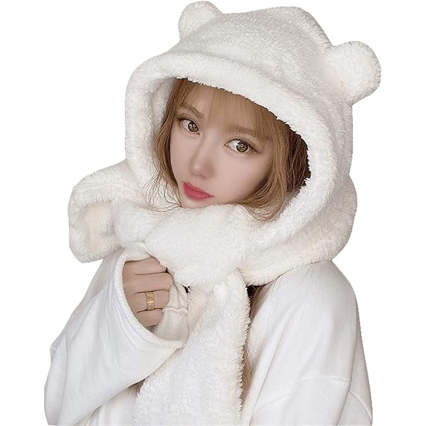 Unisex Beige Winter Bear Ear Sherpa Hood Hat Scarf Gloves 3 in1 100% Polyester Umeepar Winter Bear Ear Sherpa Hood Hat Scarf Gloves 3 in 1  main image 2