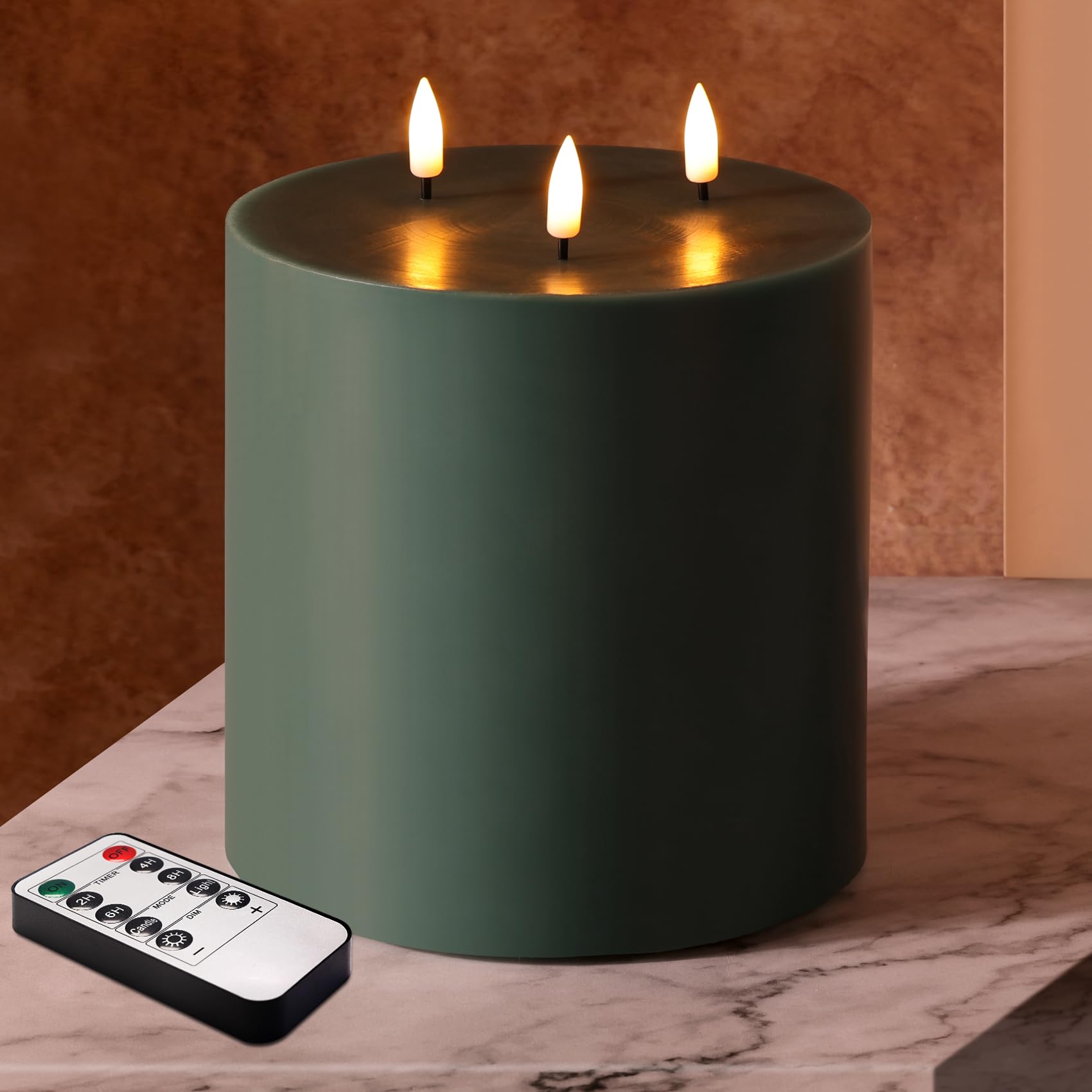 Photo 1 of * candle is bent *
Girimax Green 3 Wick Flameless Candle with Remote, 6x6 inch Large Christmas LED Pillar Candle, Battery Operated Real Wax Flickering
