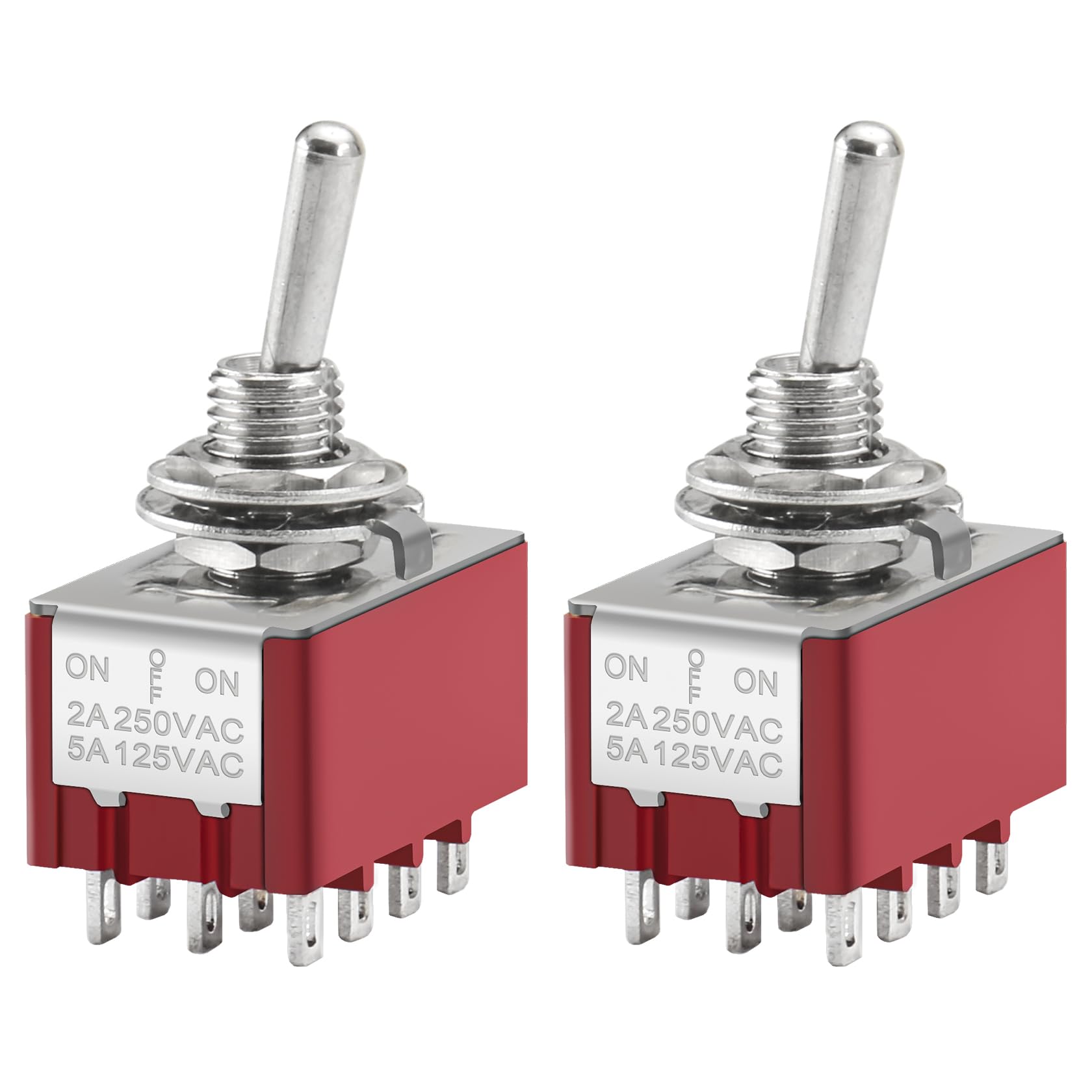 Heschen Miniature Toggle Switch, MTS-403, ON-OFF-ON, 4PDT, 12 Pin, 2A 250V, 5A 125V, Pack of 2 (MTS-403)