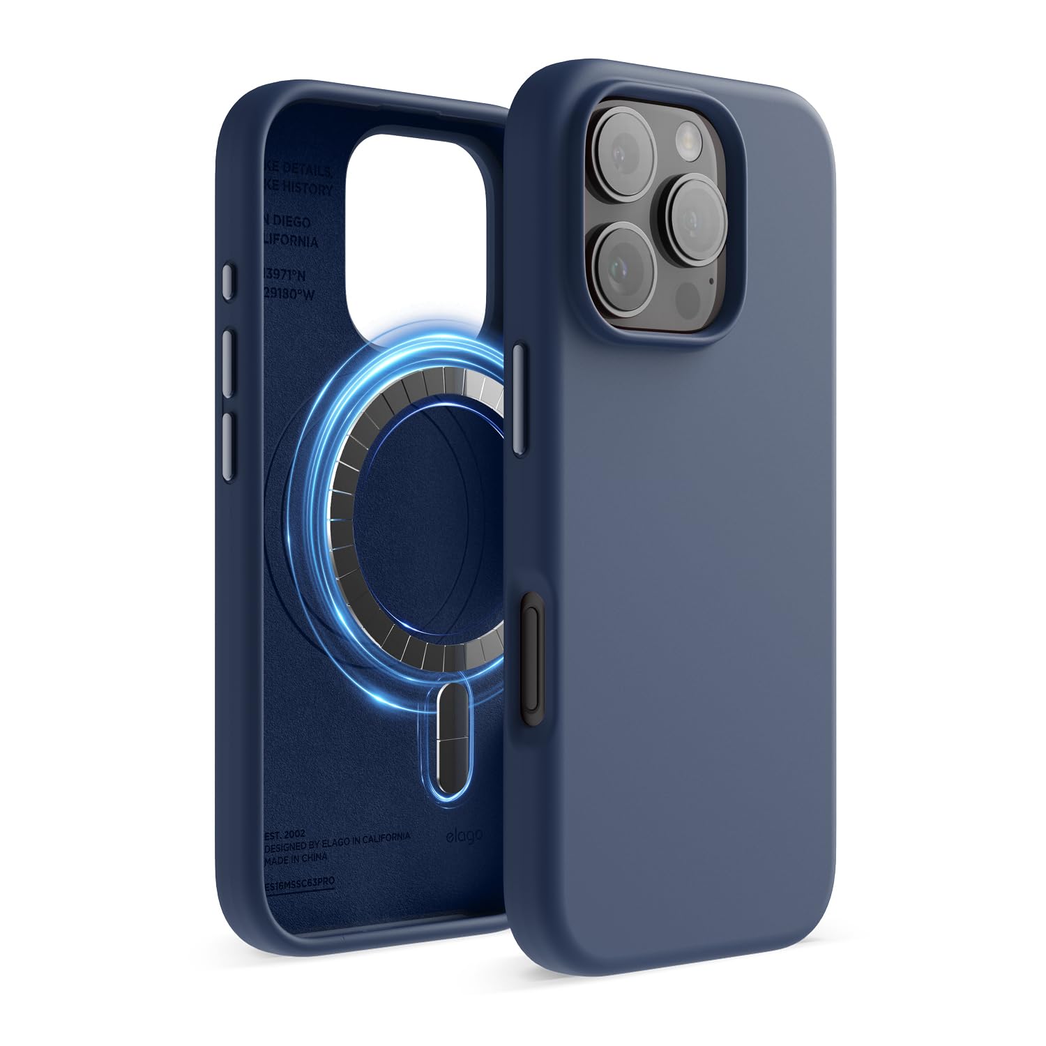 elago Magnetic Silicone Case Compatible with iPhone 16 Pro Case 6.3 Inch Compatible with All MagSafe Accessories - Built-in Magnets, Soft Grip Silicone, Shockproof (Jean Indigo)
